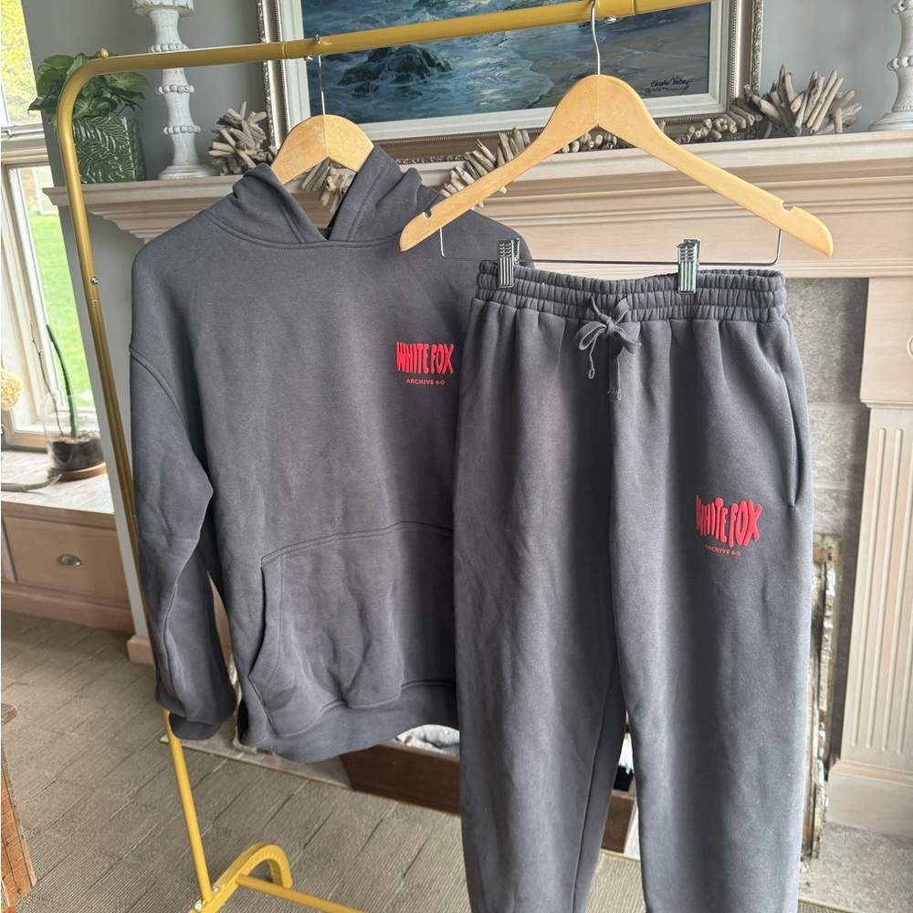 White Fox Grey Hoodie and Sweatpants Set